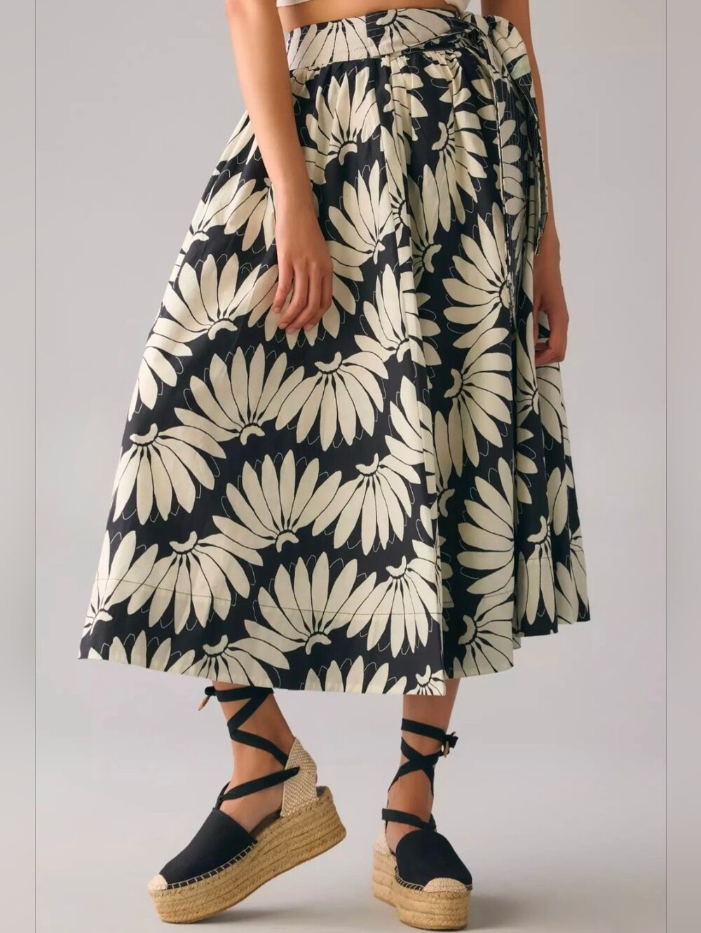 FARM Rio Copacabana Black Bow Midi Skirt - Size S